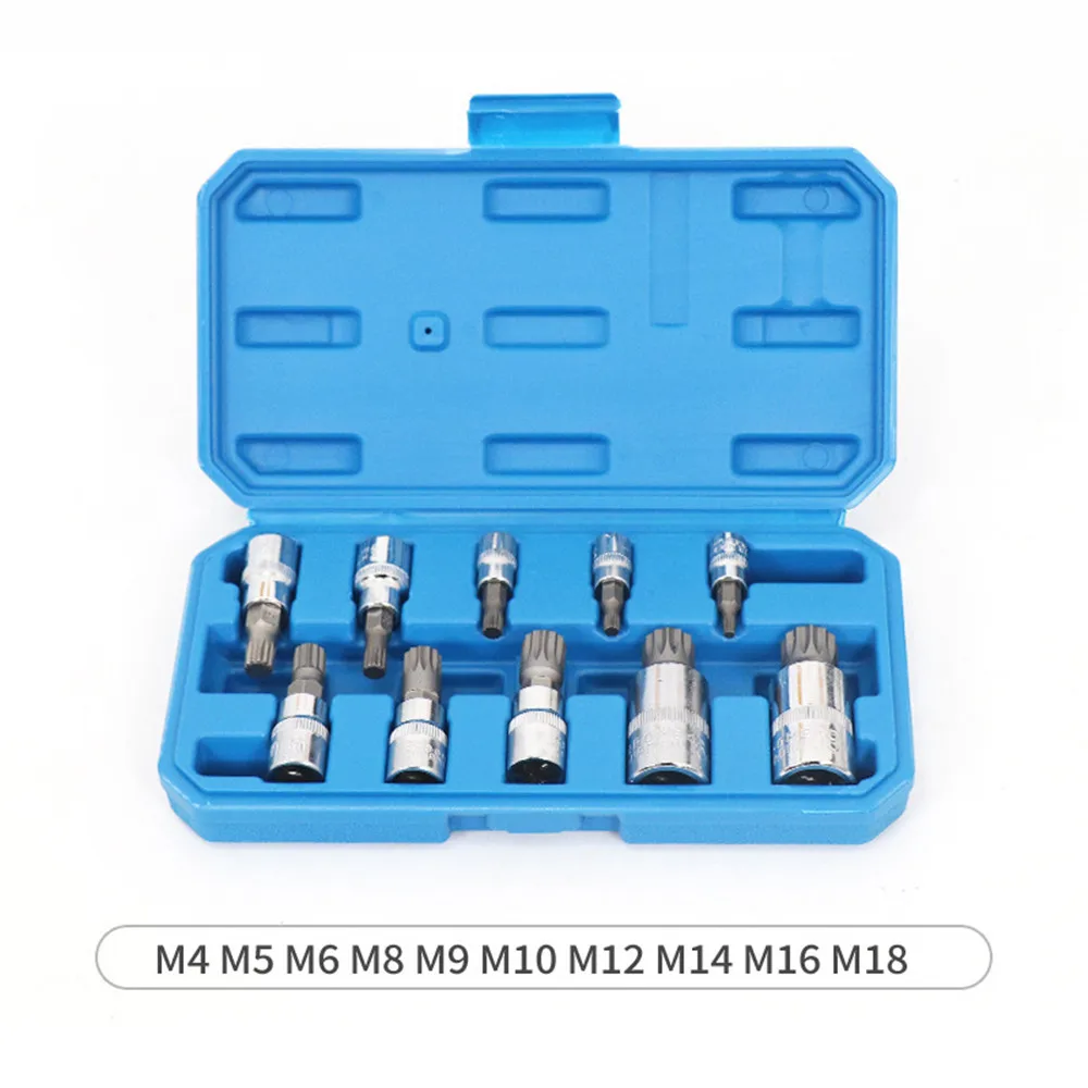 

Professional 10 Pcs 12 Point Triple Square Spline Bit Socket Set Tamper Proof with Case Automotive Tool Kit High Quality