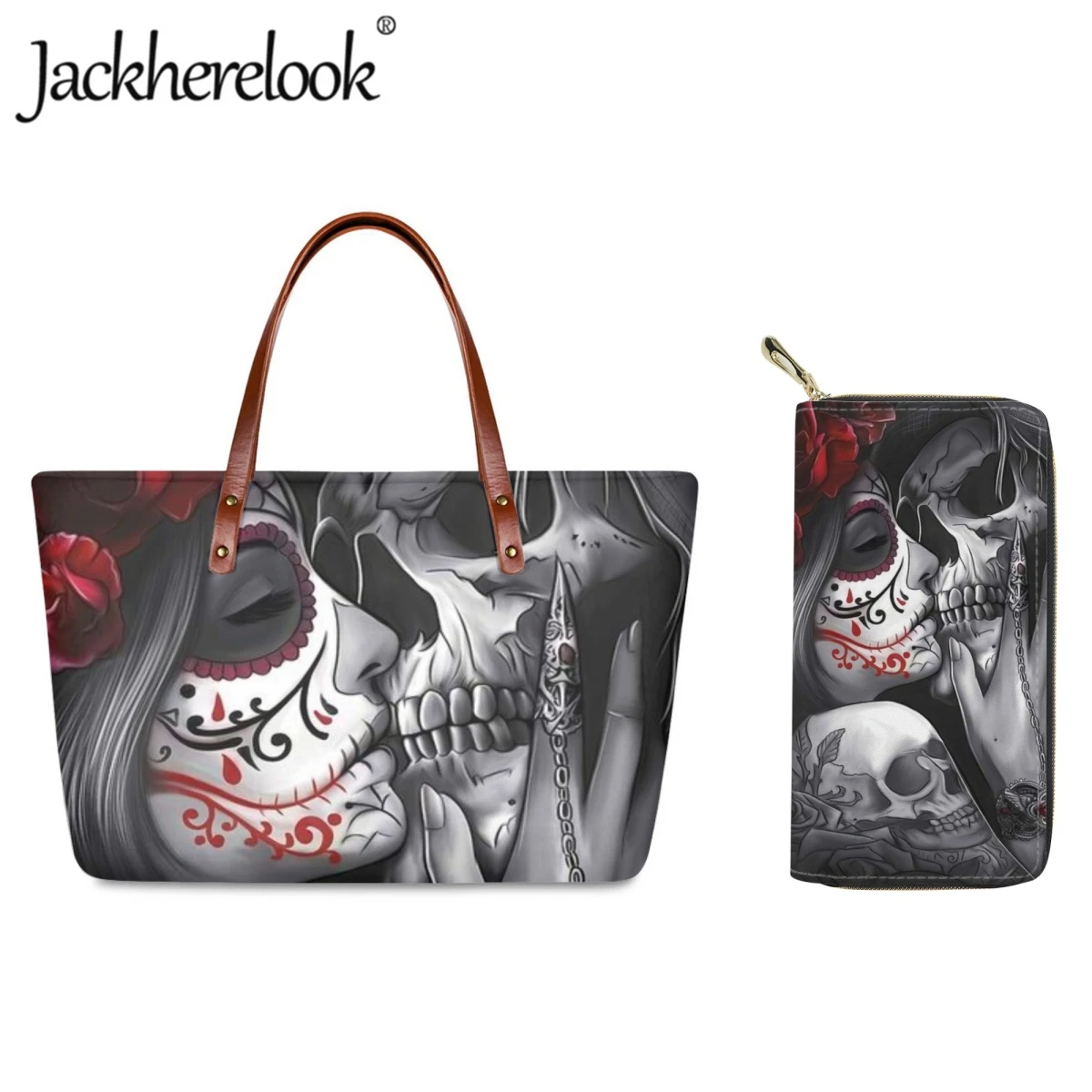 

Jackherelook New Fashion Handbags for Women Skeleton Bride Print Shoulder Bag Purse Sets Ladies Casual Travel Tote Bag Girl Gift
