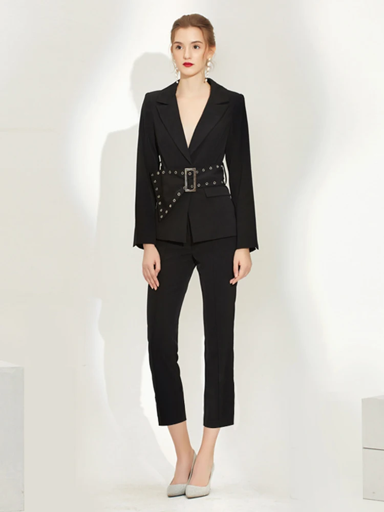 Женский офисный костюм DEAT однотонный из двух предметов Топ с длинным рукавом и