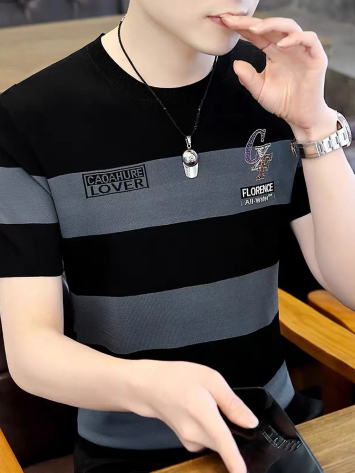 Тонкая футболка из ледяного шелка с короткими рукавами мужская летняя одежда