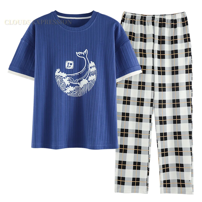 

Пижамный комплект, летние женские штаны для отдыха, длинная хлопковая домашняя одежда для сна, Модные трикотажные комплекты с рисунком