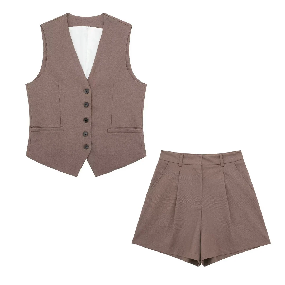 Женский комплект из жилета и шорт летний смеси льна в европейском американском