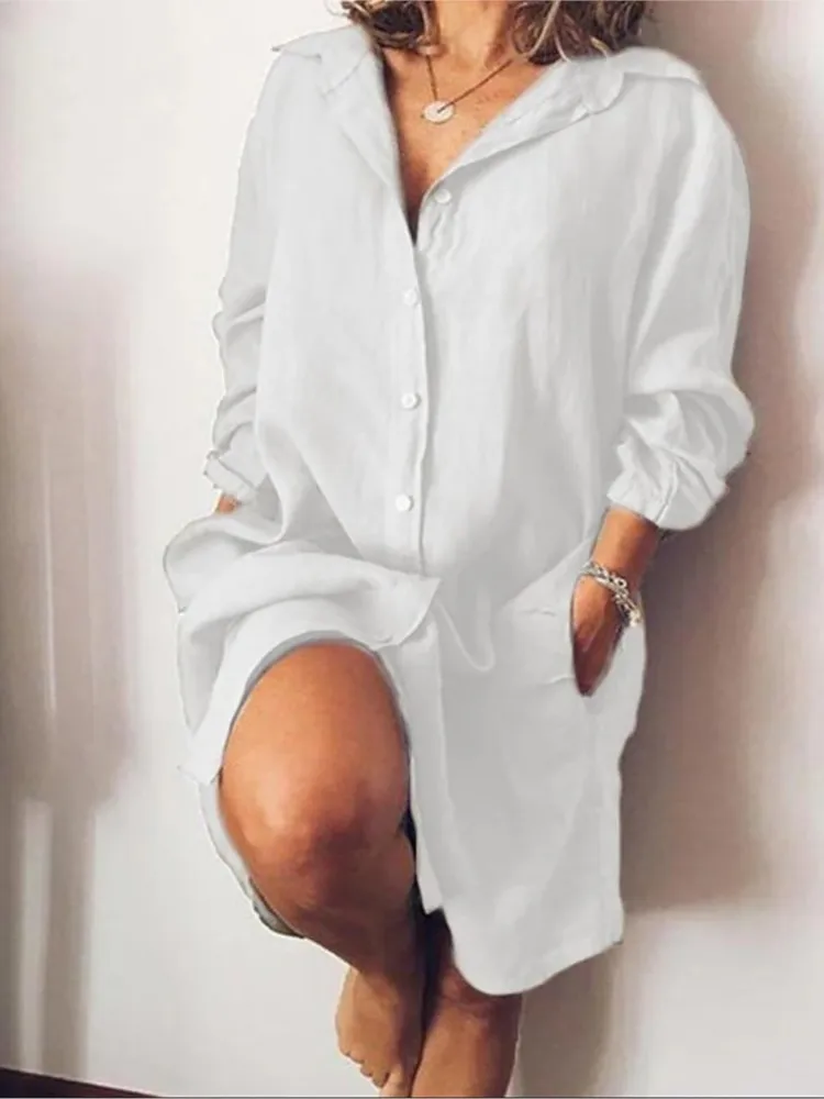 Осенняя новая женская длинная рубашка хлопково-льняная рубашка-кардиган с