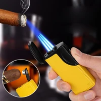 metal windproof cigar lighter butane gas lighter unusual cigarette lighter triple torch jet lighter folding cigar cutter