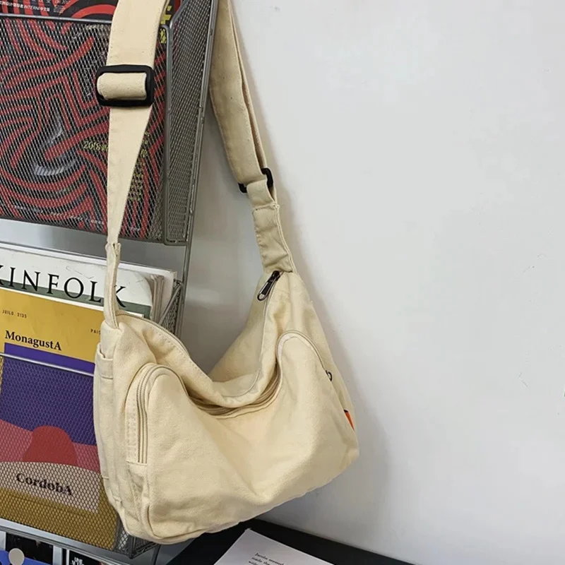 

Teenager Casual Canvas Textile Ita Side Sling Shoulder Bag Y2k Medium Size Fabric Cloth Soft Square Crossbody Pouch Bag