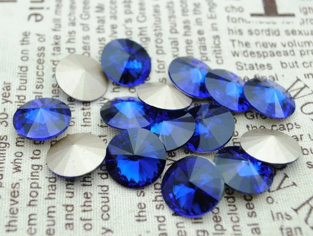 

100pcs/lot Cobalt Color 8mm,10mm,12mm,14mm,16mm,18mm,20mm Chinese Top Quality Round Fancy Stone Rivoli glass beads