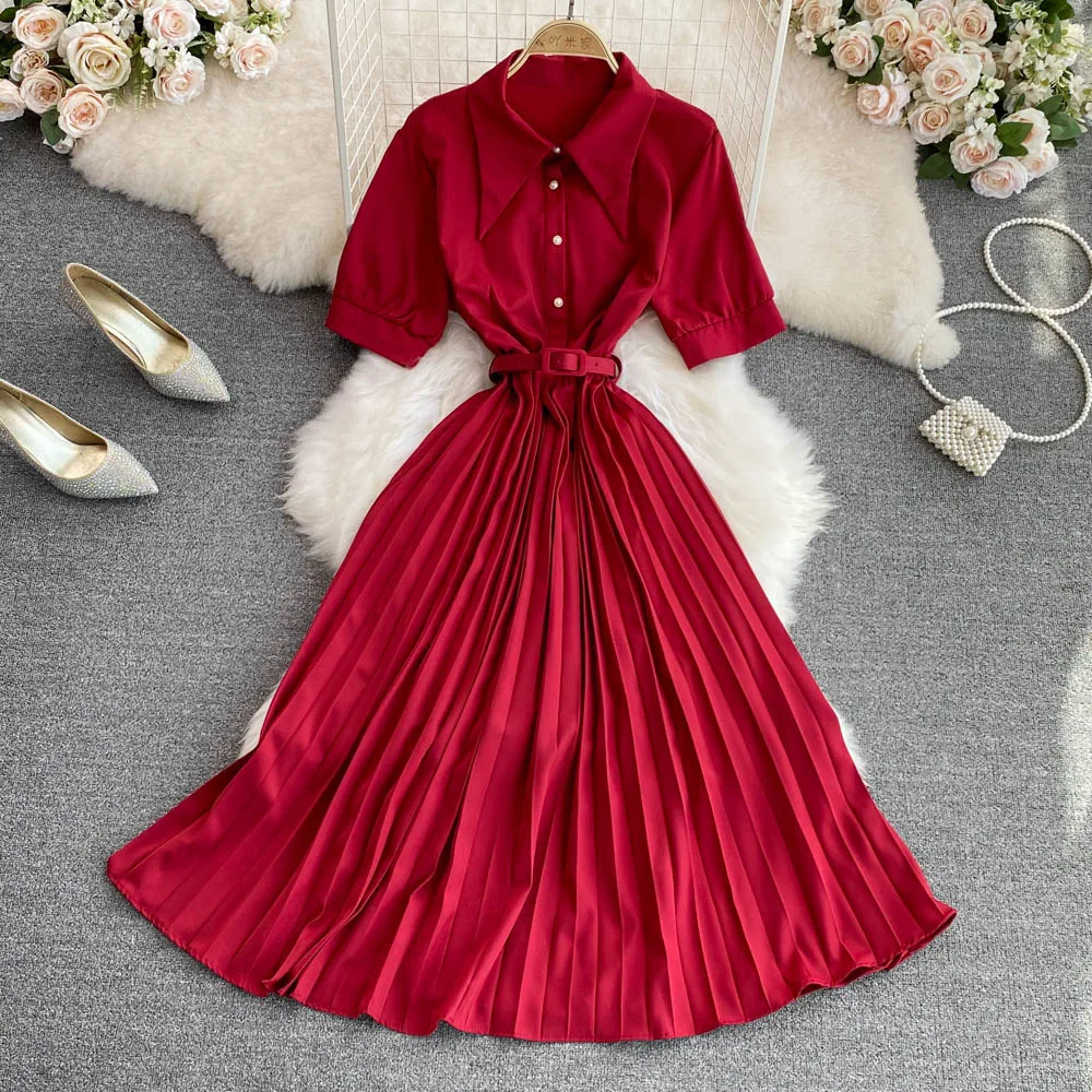 

Aibeautyer New Casual Spring Autumn Solid Slim Lady Short Dress A Line Turndown Collar Chiffon Single Breasted Women Dresses