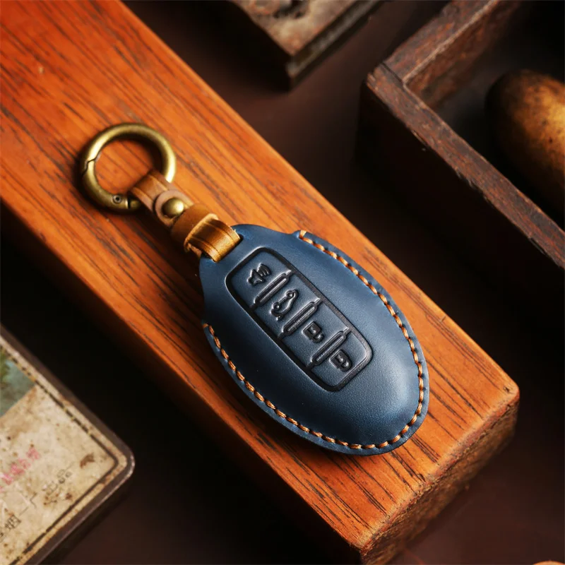 

Real Leather Car Key Case For Nissan Quest MPV Elgrand NV200 Evalia Serena 4 Buttons Remote Fobs Skin Bag Keychain Keys Cover