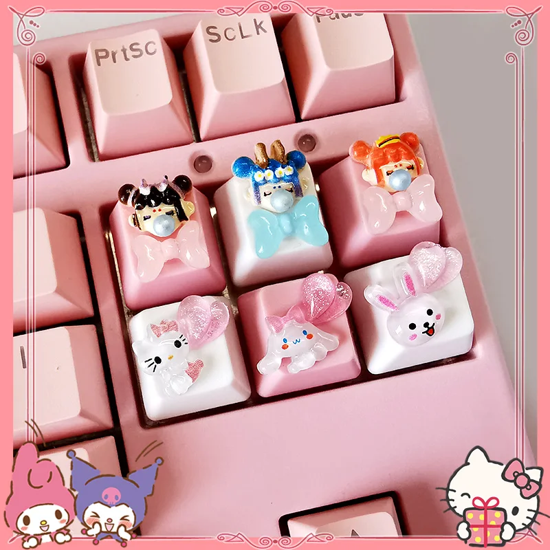 

DIY Kawaii Anime Kuromi Character Cartoon Keycap MyMelody Keycap Girls Cute Cinnamoroll Pink Girl Heart Cartoon Purin Dog Keycap