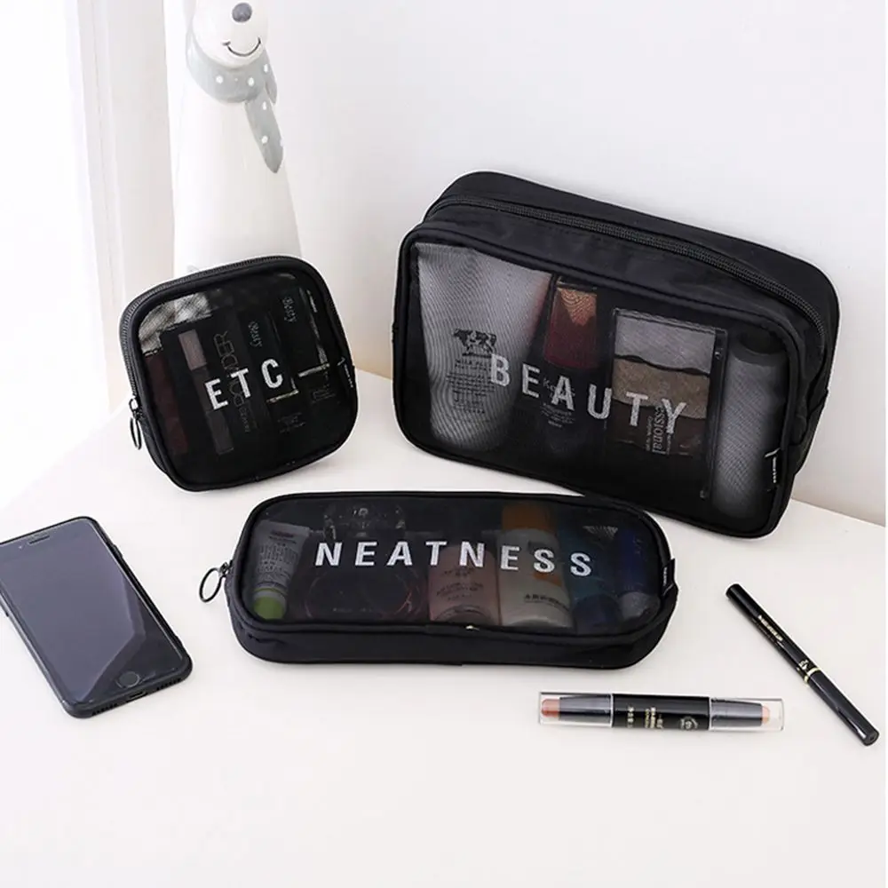 

Black Handbags Toiletry Pouch Mesh Package Travel Organizer Storage Bags Bathing Bags Makeup Bags Cosmetic Pouch