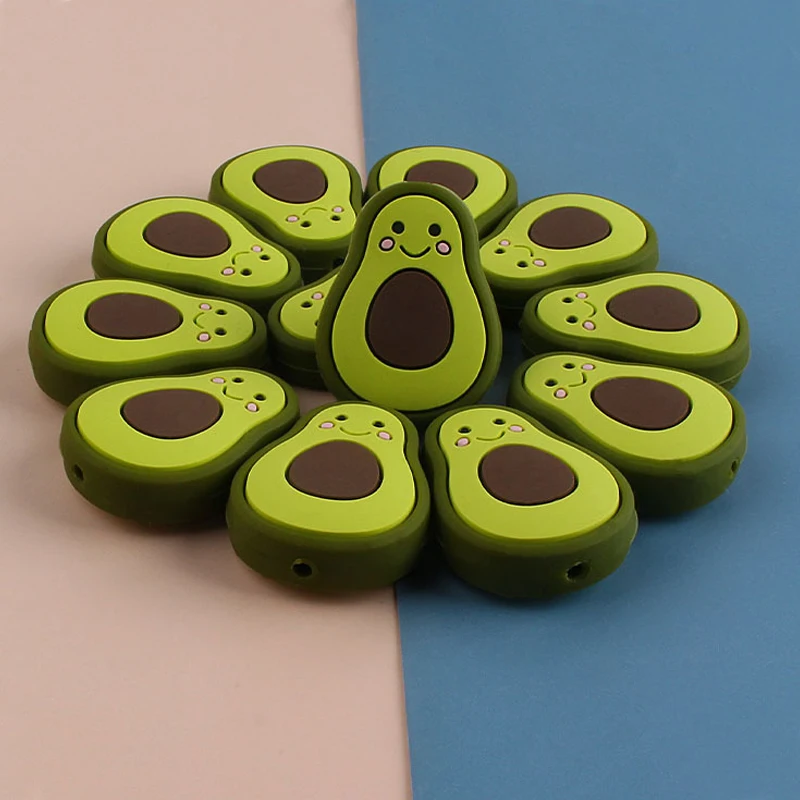 

22*29mm 5pc/lot Cartoon Avocado Silicone Baby Teething Beads for Pacifier Chain Molars Accessories Teether Oral Care BPA Free