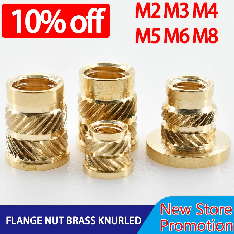 

M2 M3 M4 M5 M6 M8 Flange Nut Brass Knurled Hot Melting Insert Thread Heating Molding Injection Embedment T-type Nuts Electrical