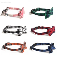 2022 small kitten cute plaid pattern cat accessories pet collars necklace detachable kittens collar with bell for cat cloth a
