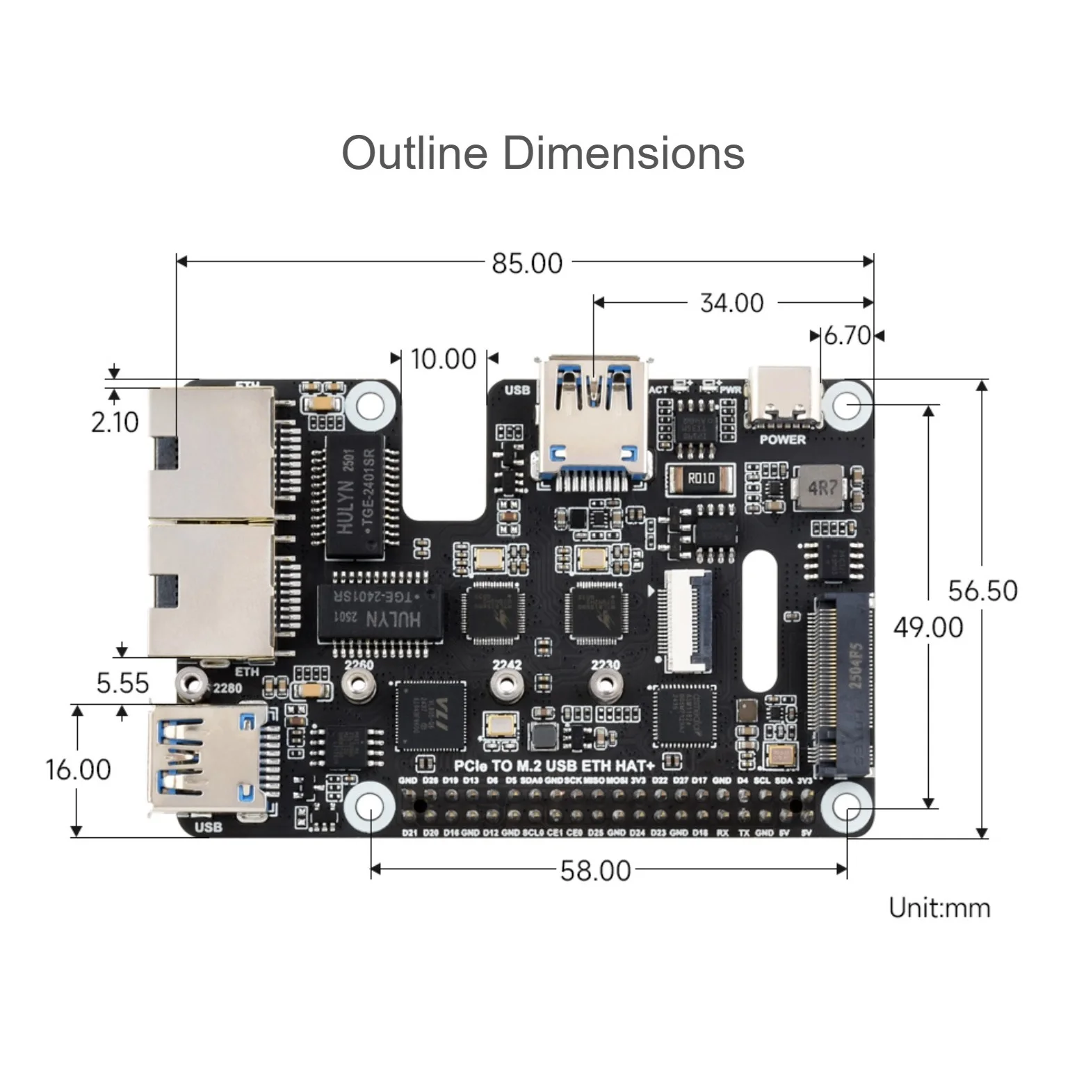 Адаптер PCIe в USB 3.2 Gen1  2.5G ETH  M.2 NVMe для Raspberry Pi 5, поддерживающий протокол NVMe и твердотельный накопитель M.2. (art.: 3920dcccb96ec) - 3920dcccb96ec