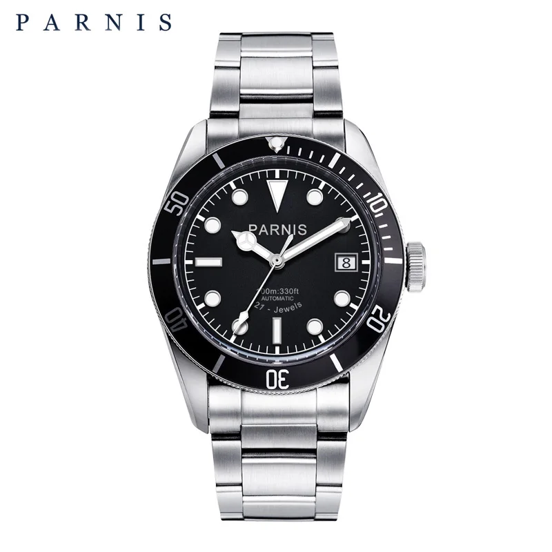 

2022 Fashion Parnis 41mm Black Automatic Mechanical Men's Watch Sapphire Crystal Calendar Luxury Waterproof Watches reloj hombre