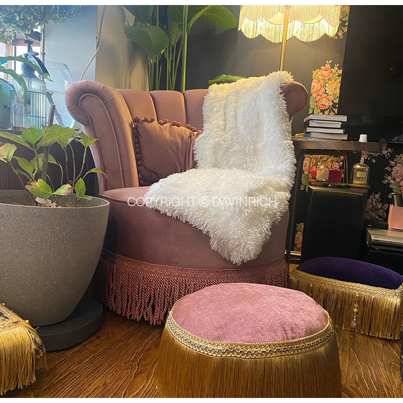 Французский винтажный пуф DAVINRICH пуфик с кисточками в европейском стиле роскошный