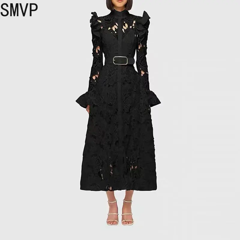2023 Spring/Summer New High End Speaker Long Sleeve Hollow Out Formal Evening Dress Embroidered High Waist Slim Long Dress