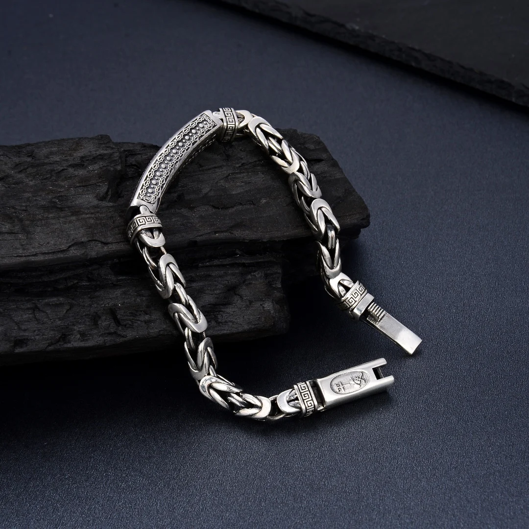 

S925 Sterling Silver Bracelet Personality Classic Retro Style Simple Peaceful Buckle Couple Models for Valentine's Gifts