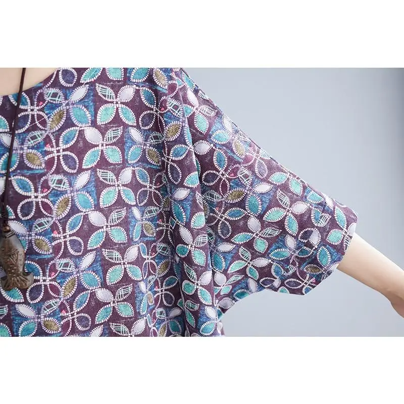 Женское льняное платье с круглым вырезом Dimanaf винтажное длинное свободного