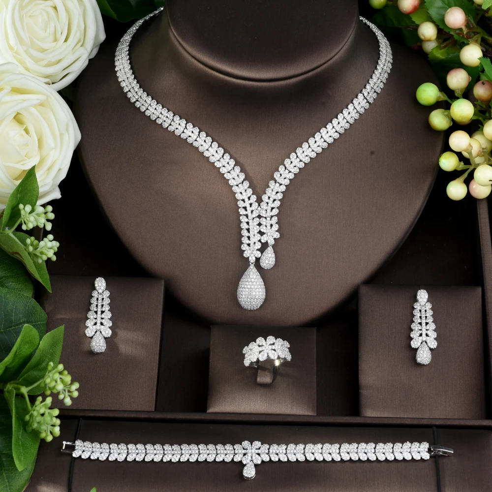 Fashion Fashion Bridal 4pcs Ladies Wedding Jewelry Sets With AAA Cubic Zircon Stone Party Accessories Dubai Jewelry Set N-962