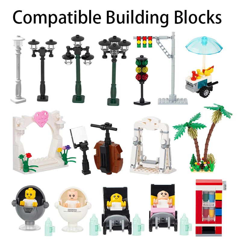 Городской светофор из строительных блоков MOC BLOCK, свадебная арка, кокосовое дерево, игрушка-фигурка для детей, подарок, совместимая с беби-фигурками, строительный набор для детей на заказ.
