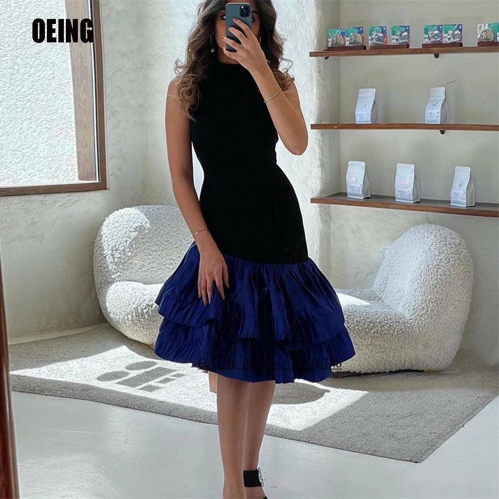 

OEING Black/Blue Velvet Sheath Prom Dresses Gowns Sleeveless O Neck Sexy Party Dress Dubai Arabic Formal Night Evening Gown