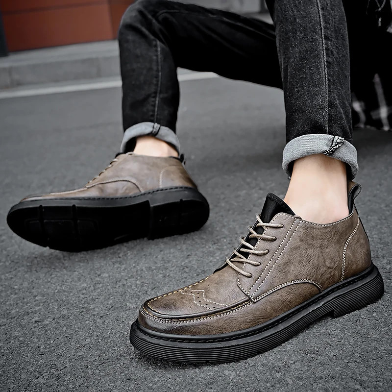 

Classic Boots Men's New Spring Autumn Men Shoes High-top Casual Genuine Leather Shoes Non-slip Shoes Tide Shoes Man Driving
