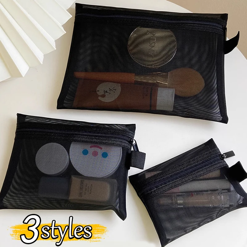 

3 Styles Black Makeup Bags Small Large Mesh Transparent Cosmetic Bag Organizer for Cosmetics Storage Pencil Cases Neceser Pouch