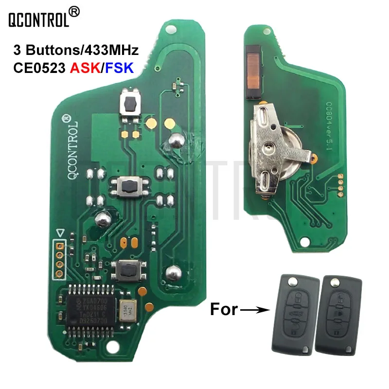 QCONTROL-placa de circuito de llave remota para coche, cerradura de puerta automática para Peugeot 807, 407, 308, 307, 207 CC, SW Expert Partner, CE0523 ASK/FAK, 3 botones