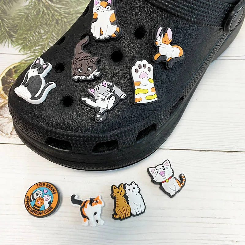 10Pcs Cute and unique Cat shoe charms PVC shoe accessories Garden shoe decorations for Croc charms jibz Buckle Unisex Gifts