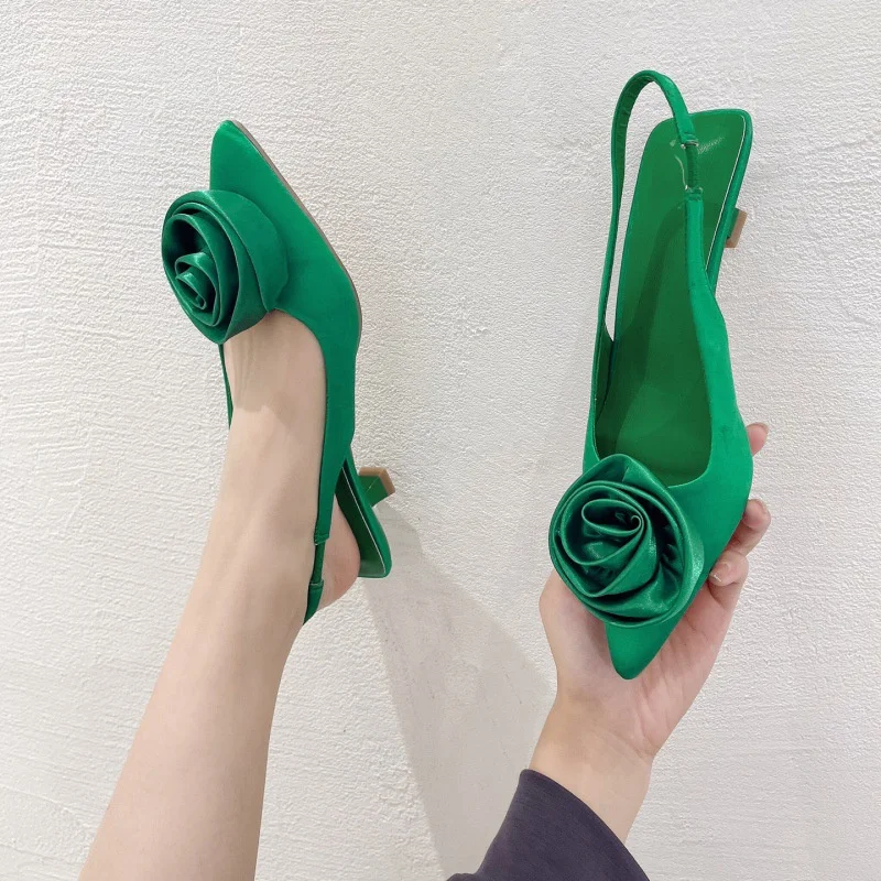 Women's Sandals Summer Casual Solid Color Pointed Toe Flower Decoration Female Footwear Outdoor Concise Ladies Shoes On Offer