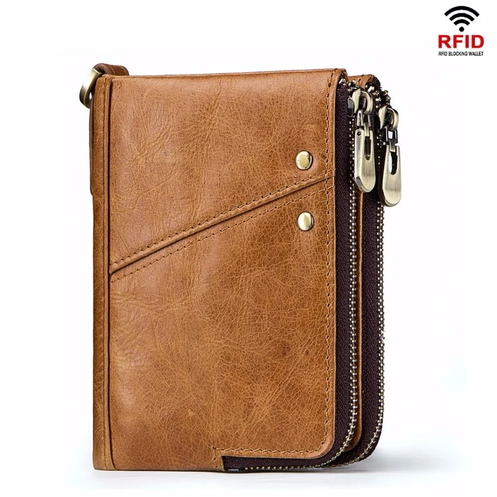 

Casual Men Wallets Short Style RFID High Quality Card Holder Zipper Male Purse Large Capacity Luxury Brand Cow Leather Wallet