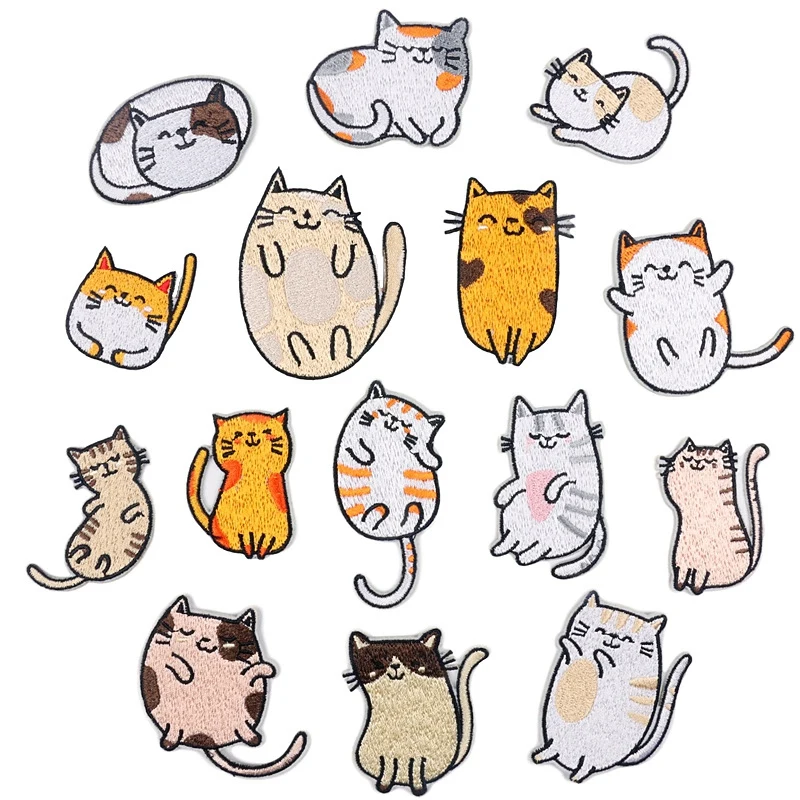 

Embroidered Iron On Patches, 15PCS Vivid Cute Cat Embroidery Patches For Jeans Jackets Sewing Applique DIY Accessory