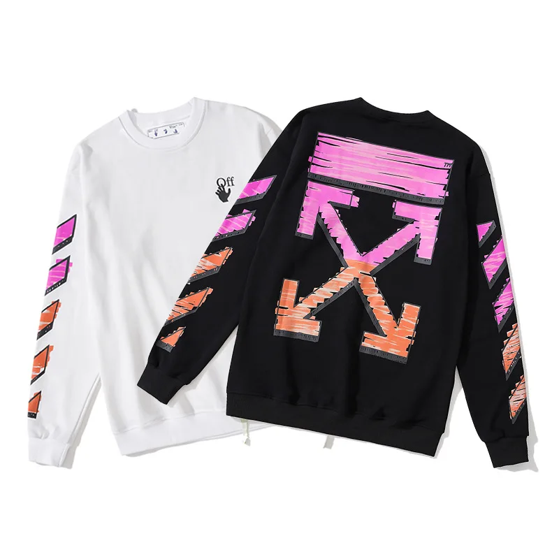 

OFF WHITE High Quality Fashion Hoodie 1:1 2024 Autumn/Winter New Pink Gradient Arrow Pattern Crew Neck Pullover Terry Sweatshirt