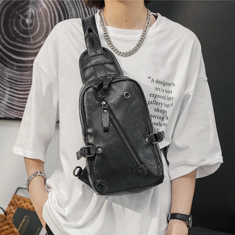 New Korean Version Men's Bag Fashion Men's Chest Bag Leisure Travel One Shoulder Diagonal Cross Backpack Back Backpack Riding