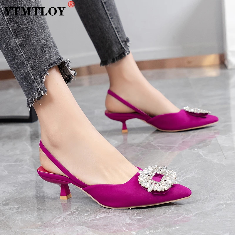 

Сандалии женские со стразами, брендовые Роскошные туфли-лодочки с острым носком, пикантная Свадебная обувь, Тапочки с ремешком на пятке, лет...