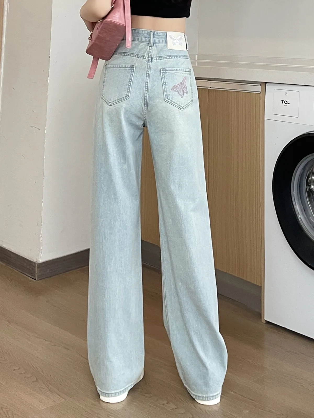 ZHISILAO новые джинсы с принтом бабочки женские синие классические прямые джинсовые