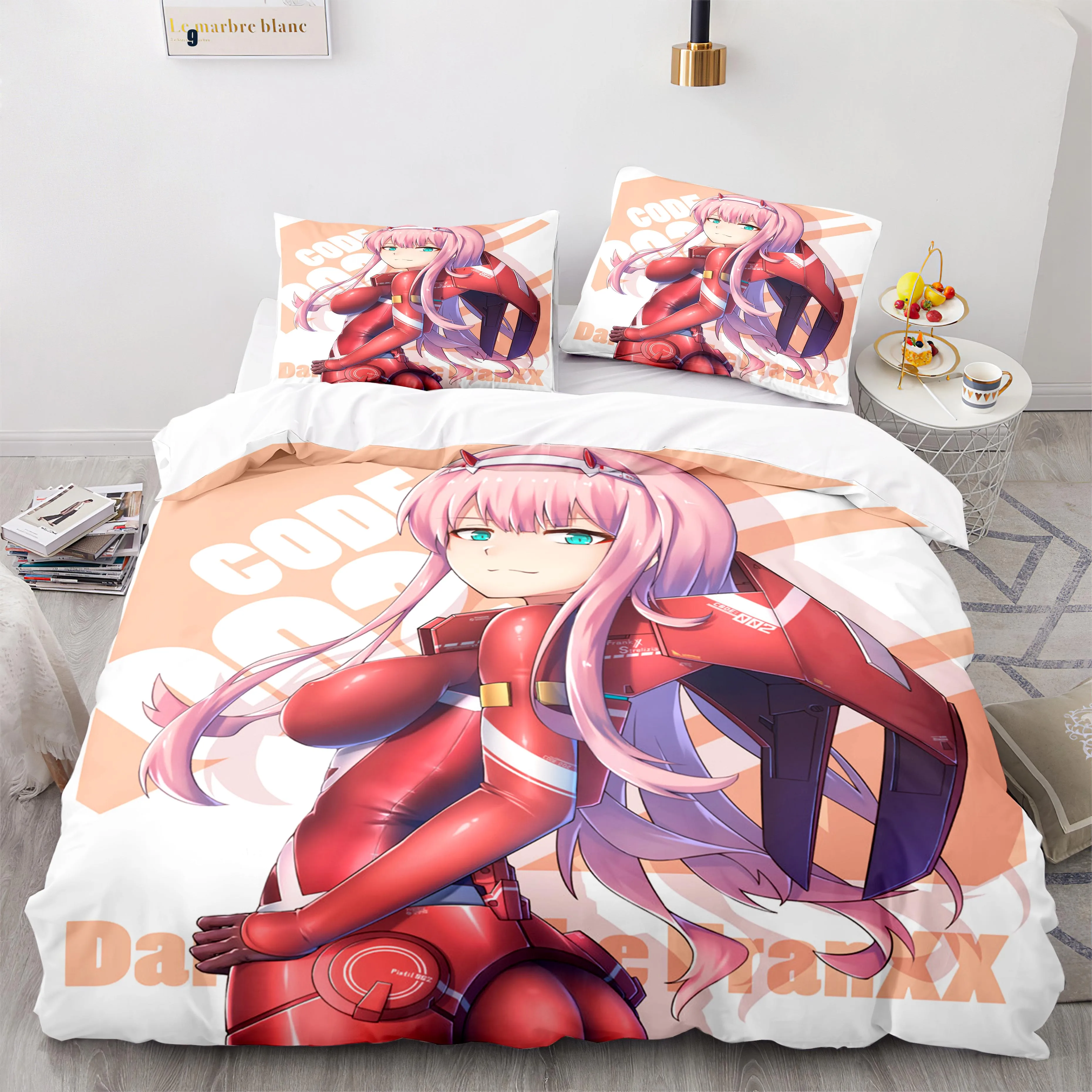 

Set Bedspread Single Twin Full Queen King Size Pink Bed Sets Aldult Kawaii Duvetcover Lovers Darling In The Franxx Bedding