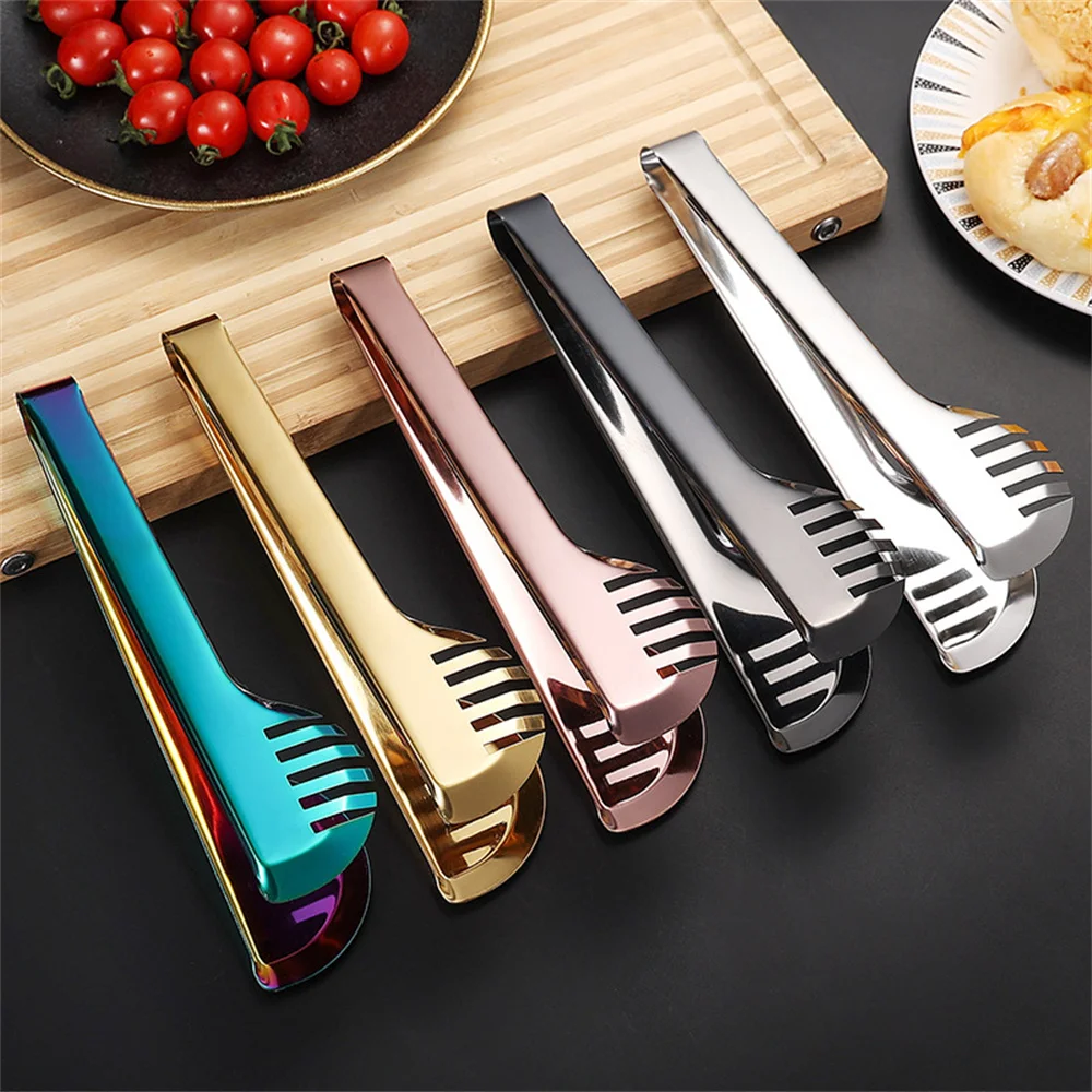 

Stainless Steel Gold Kitchen BBQ Tongs Multiple Styles Cake Clip Food Steak Clamp Kitchenware Accessories Home Cooking Utensils