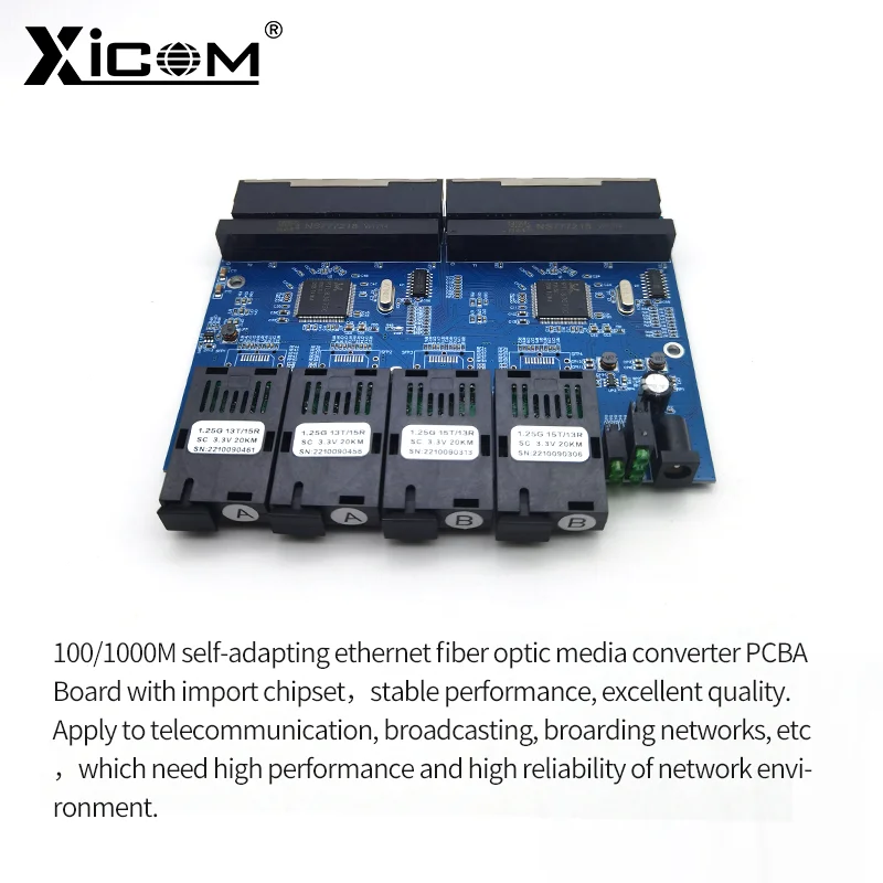 100/1000Mbps PCBA Borad Fiber Optical Converter Switch 4 Fiber Port 8 RJ45 Port Fiber Transceiver Single Mode SC Simplex/Duplex