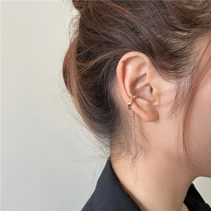

MEETSOFT 1 Pcs\lot 925 Sterling Silver Hoop Long Tassel Chain Ear Bone Clip Earring for Women No Pierced Ears Classic Jewelry