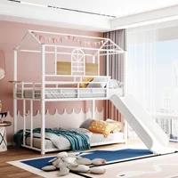 Home Modern Minimalist Wooden Bedroom Furniture Beds Frames Bases Twin Metal Bunk Bed Metal House Bed With White Slide White