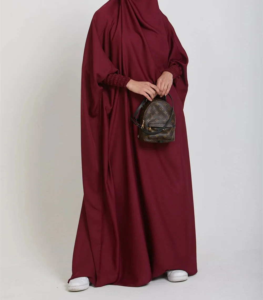 New Ramadan Batwing Modest Satin Jilbab Prayer Abaya Dubai Nida Muslim Hijab Dress Women Kaftan Robe Long Khimar Islam Djellaba