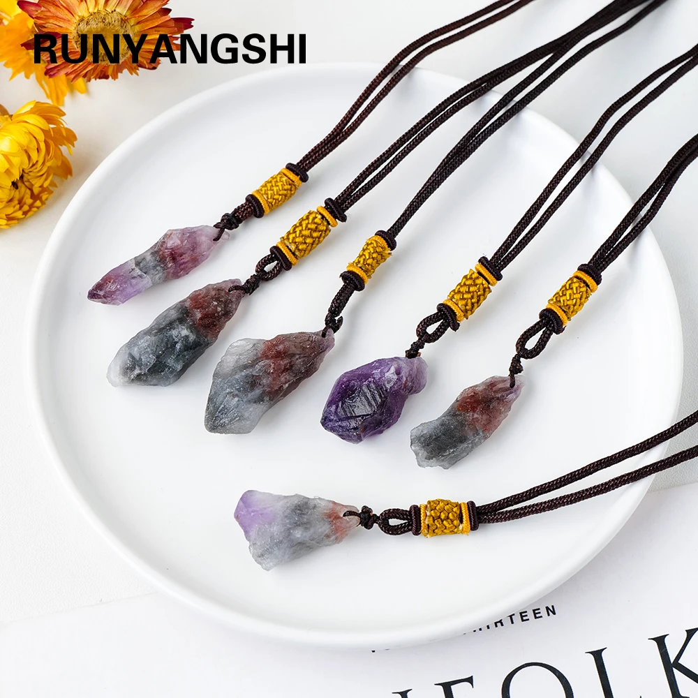 Ожерелье из натурального хрустального камня, ауралит, подвеска Aurora 23, фиолетовое, красное рутилированное женское сырье, ювелирные изделия