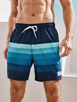 men patched striped drawstring waist swim trunks