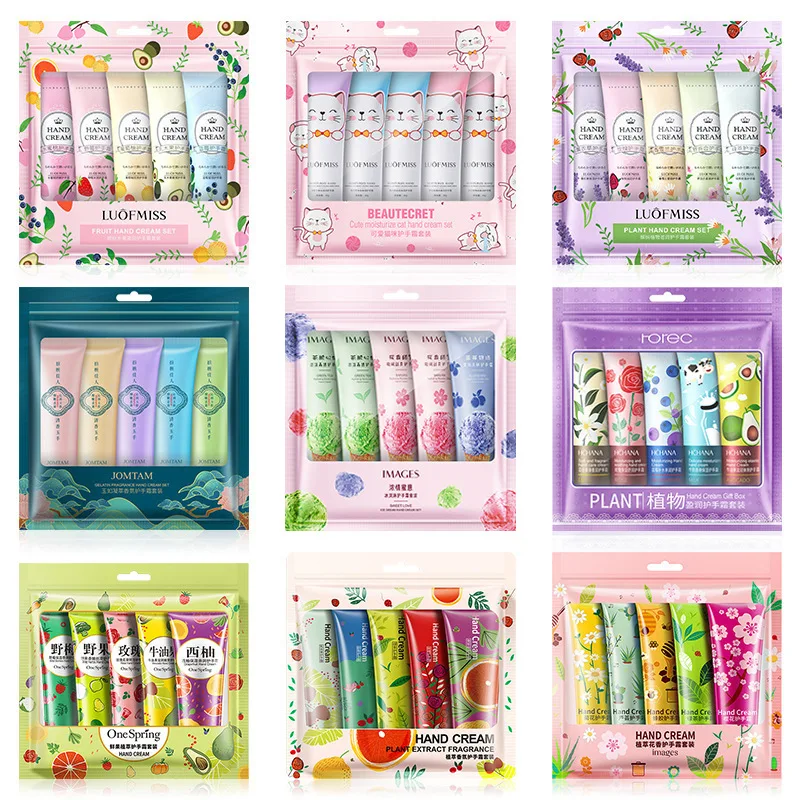 

5pcs Plant Fruit Fragrance Hand Cream Sets Moisturizing Handcream Set Hand Care Nourishing Anti Chap Skin Care for Hands