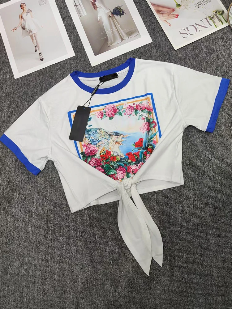 Женский вязаный комплект из двух предметов с винтажным принтом пейзажа