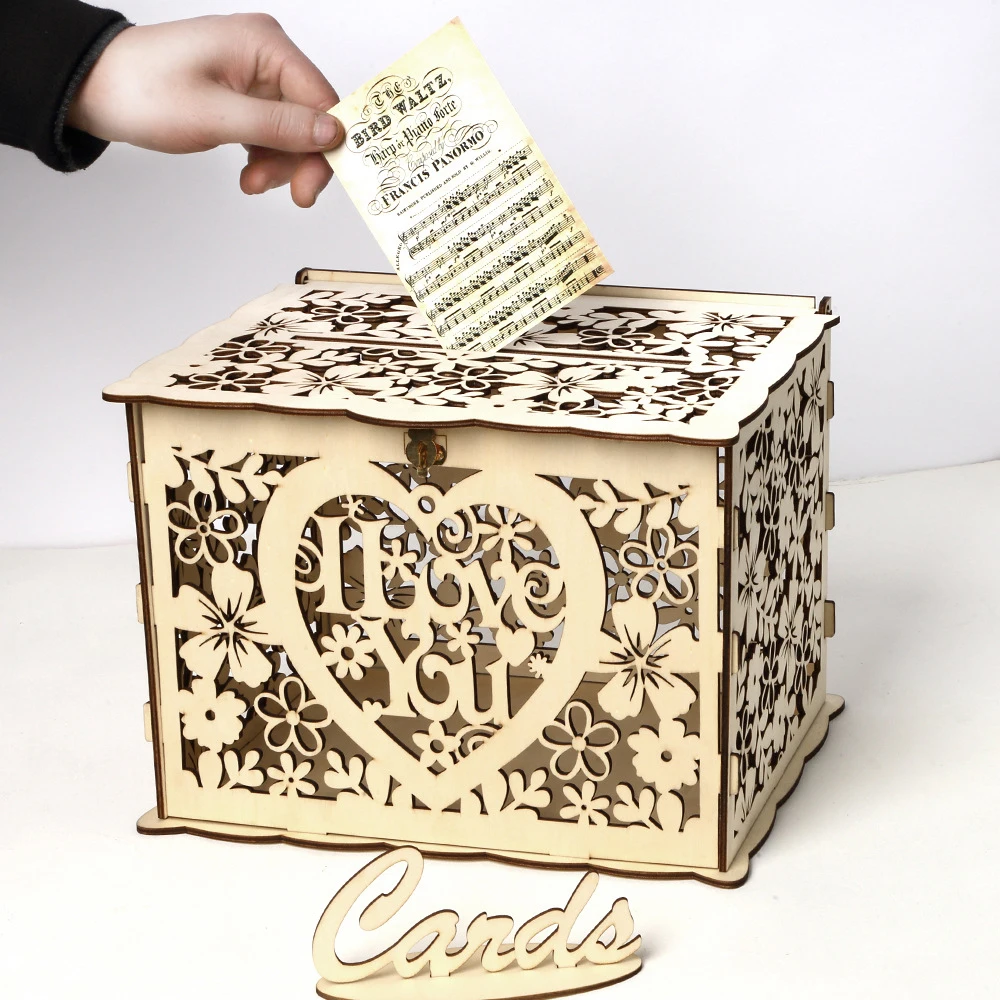 

Коробка для свадебных карт «сделай сам» с замком, деревянная коробка для карт в деревенском стиле, подарок, коробка для карт, свадебное укра...