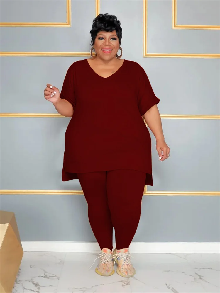 Plus Size Two Piece Sets Women Clothing Long Top Legging Matching Suit Solid Casual Outfits Wholesale 3xl 4xl 5xl 6xl