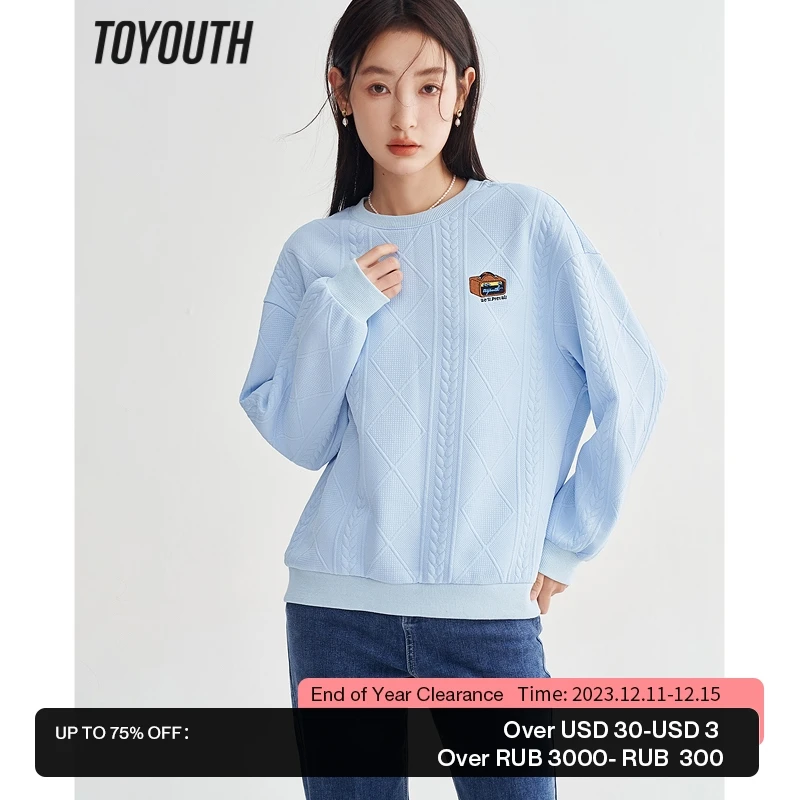 

Toyouth Women Sweatshirts 2023 Spring Long Sleeve O Neck Loose Hoodie 3D Diamond Check Embroidery Casual Chic Pullover